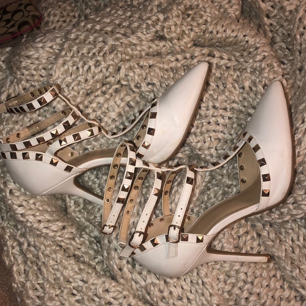 White studded heels